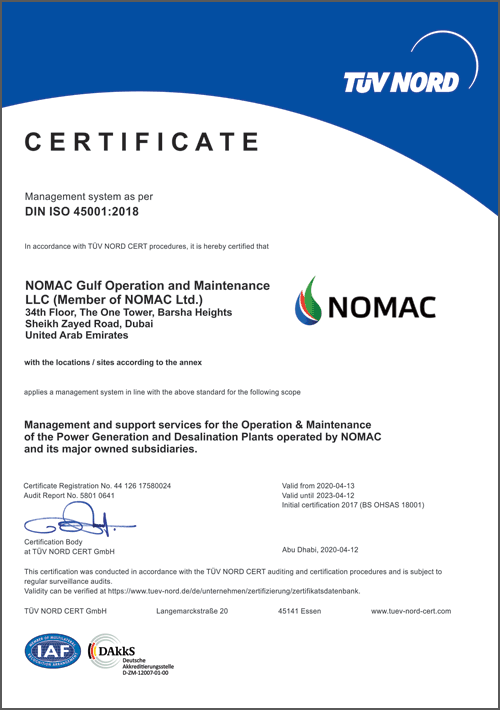 NOMAC, Certification, ISO-45001